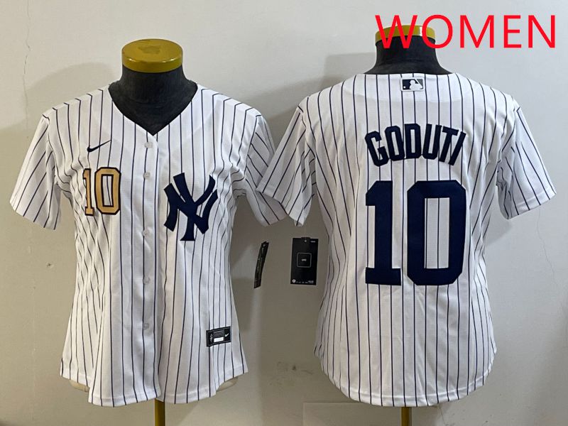 Women New York Yankees 10 Goduti White Stripe 2025 Nike MLB Jersey style 1